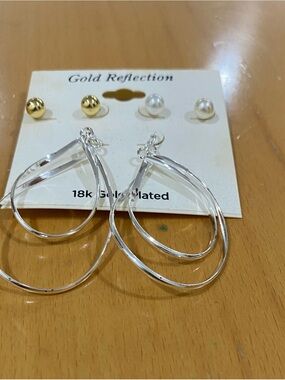 Silver-Tone Triple Hoop Drop Earrings